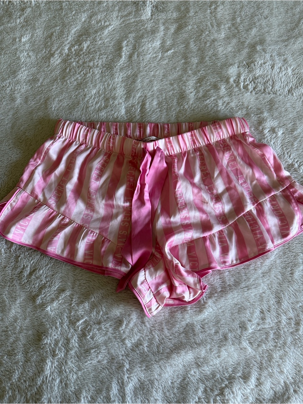 Victoria's Secret Pink & White Striped Ruffle Sleep Shorts